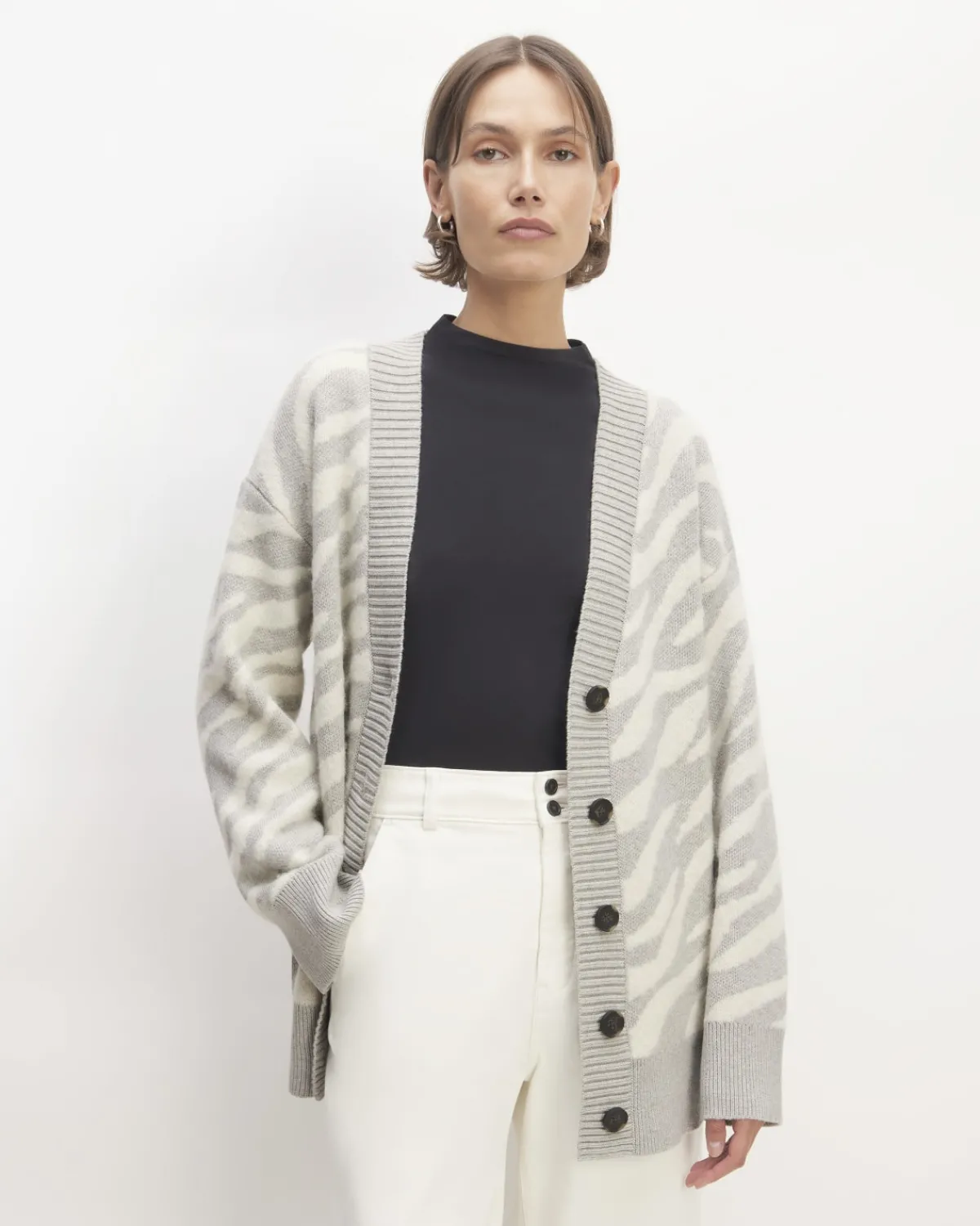 Everlane Sweaters|Cardigans*The Alpaca Tiger Jacquard Cardigan Heathered Grey / Snow