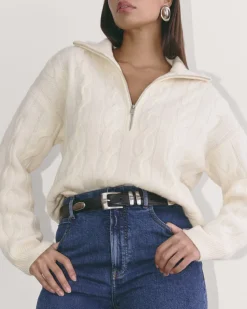 Everlane Sweaters*The Cable Half-Zip in Luxe Merino Bone