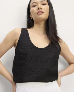 Everlane Tops*The Linen Eyelet Scoop-Neck Tank Black Eyelet