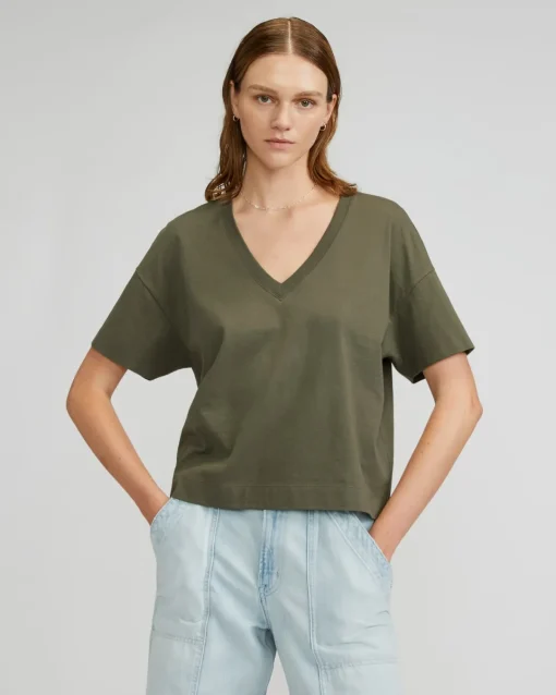 Everlane Tees|Short Sleeve Tees*The Organic Cotton Slouchy V-Neck Kalamata
