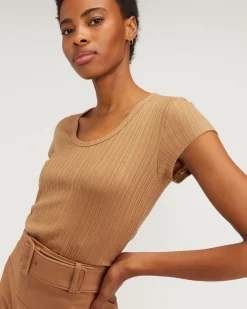 Everlane Tees|Short Sleeve Tees*The Rib Soft Knit Scoop-Neck Tee Caramel