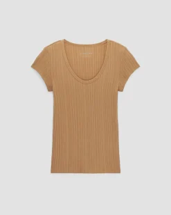 Everlane Tees|Short Sleeve Tees*The Rib Soft Knit Scoop-Neck Tee Caramel