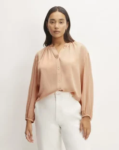 Everlane Tops*The Washable Clean Silk Shirred Blouse